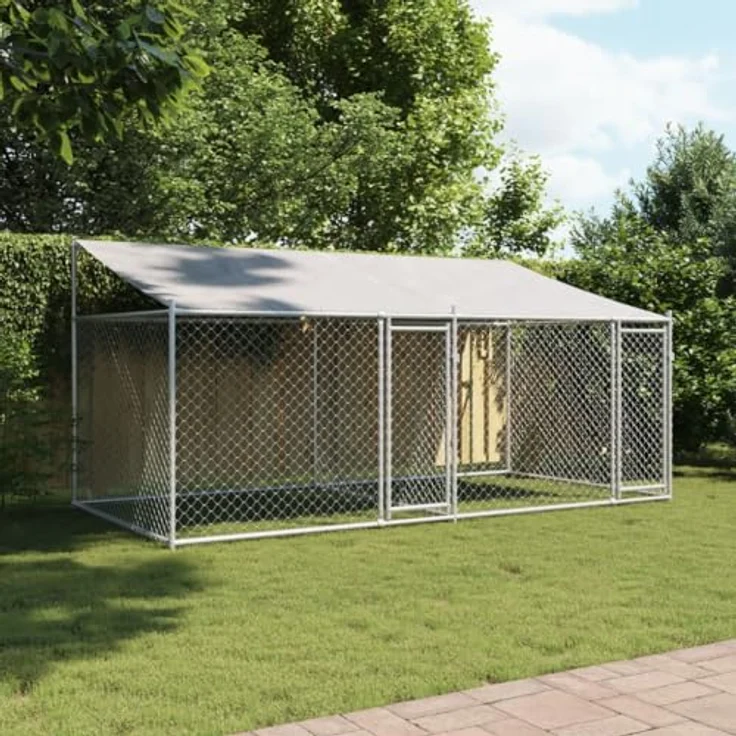 vidaXL Hundezwinger mit Dach und Türen Grau 4x2x2 m Verzinkter Stahl – Bild 3
