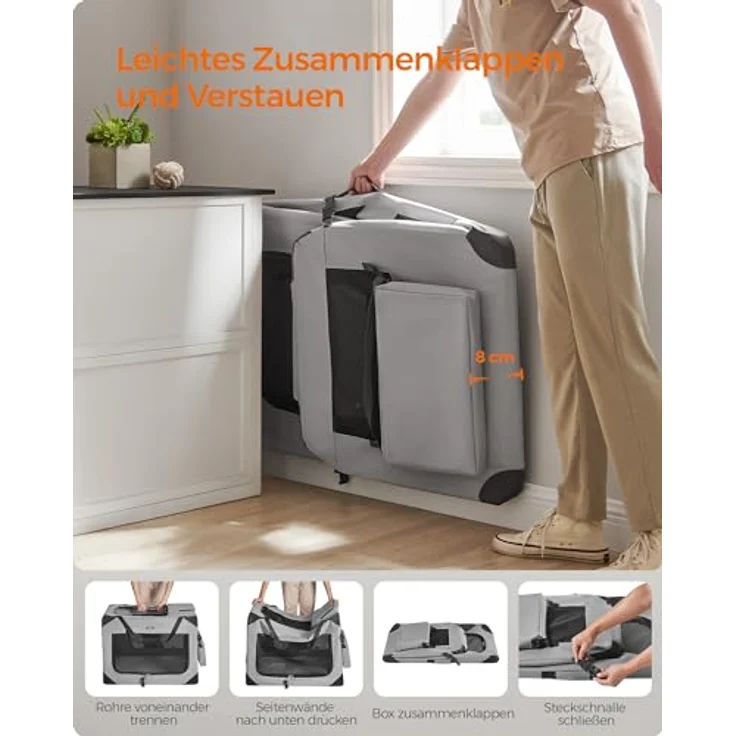Feandrea Hundebox faltbar, Transportbox Hund, XXXL, atmungsaktiv Netzstoff, Metallrahmen, rauchgrau – Bild 5