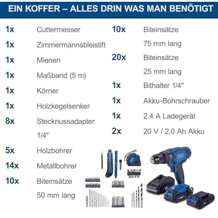 Scheppach C-DTB74/2-12 Akkubohrschrauber 18V, 50 Nm, 2×2Ah Akkus, 13 mm Metallfutter, LED, Spindel Lock, Ladegerät – Bild 7