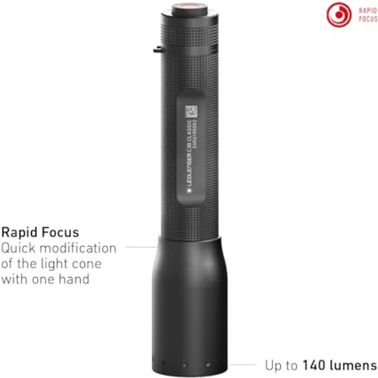 Ledlenser C3R Classic wiederaufladbare LED Taschenlampe | 140 Lumen helle Taschenlampe | 100m Leuchtweite | einstellbarer Fokus | IP54 | lange Batterielebensdauer | Taschenlampe Camping, Outdoor – Bild 4
