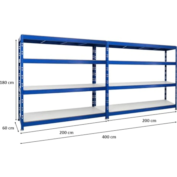 Proregal Schwerlastregal Mega Deal Profi RHINO, 180 x 200 x 60 cm, 4 verstellbare Böden, Traglast pro Boden 500 kg, Blau – Bild 2