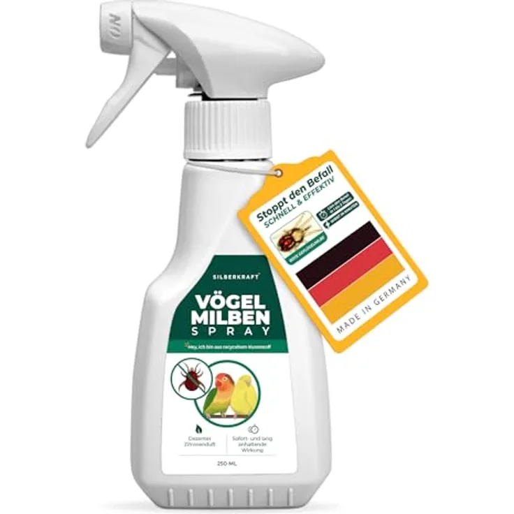 Silberkraft Insektenspray Milbenspray für Ziervögel & Geflügel, 250 ml, effektiver Langzeitschutz vor Milben & Parasiten, hergestellt in Deutschland