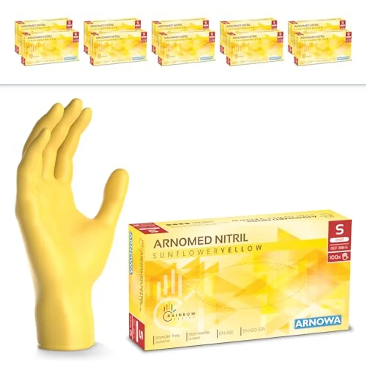 ARNOMED Einweghandschuhe Gelb, 1000 Stk Nitrilhandschuhe S, puderfrei, hautfreundlich, lebensmittelecht, Schutzhandschuhe – Bild 1