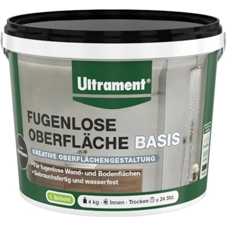 Ultrament Fugenlose Oberfläche - Basis Nachtgrau 4 kg – Kreative Oberflächengestaltung für fugenlose Wand- und Bodenflächen, gebrauchsfertig und wasserfest – Bild 2