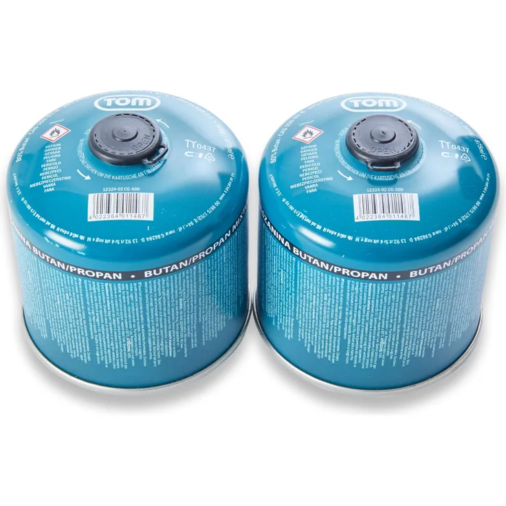TOM CG-500 Gaskartusche, 500 g Schraubgaskartusche mit Sicherheits-Gewindeventil (EN417) für Camping und Outdoor-Aktivitäten