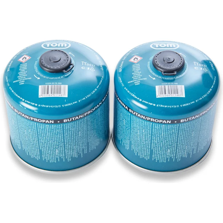 TOM CG-500 Gaskartusche, 500 g Schraubgaskartusche mit Sicherheits-Gewindeventil (EN417) für Camping und Outdoor-Aktivitäten