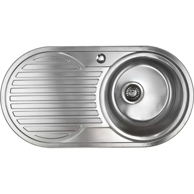 Stabilo Sanitär Edelstahl Spüle "Calypso XL" mit linksseitiger Abtropffläche, Satin Finish, ØxH: 365 mm x 170 mm, für Arbeitsplatten bis 40 mm Stärke