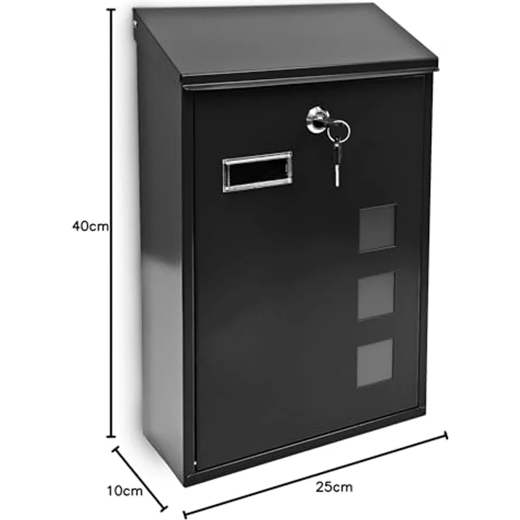 Relaxdays 10017417_B Schwarz Design Briefkasten aus Metall 25x40 cm – Bild 5