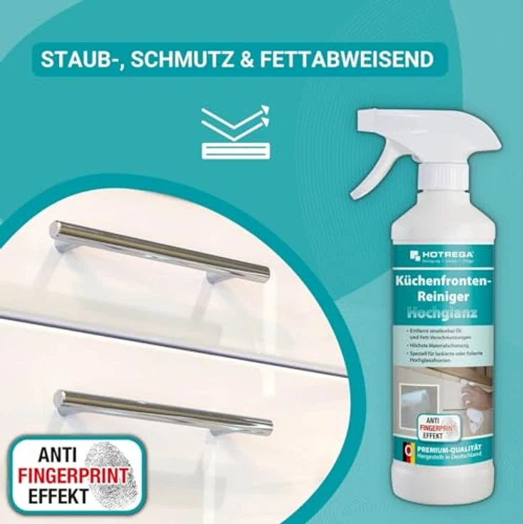 HOTREGA® Küchenfronten Reiniger, Hochglanz Küchenreinigung mit Anti-Fingerprint Effekt, 500ml – Bild 4