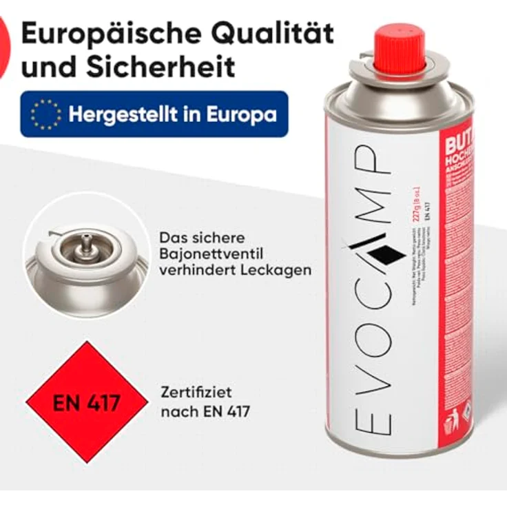 EVOCAMP Butan Gaskartuschen MSF-1a, 4er Pack à 227g für Campingkocher, Gasheizung und Grill, universell einsetzbar – Bild 4