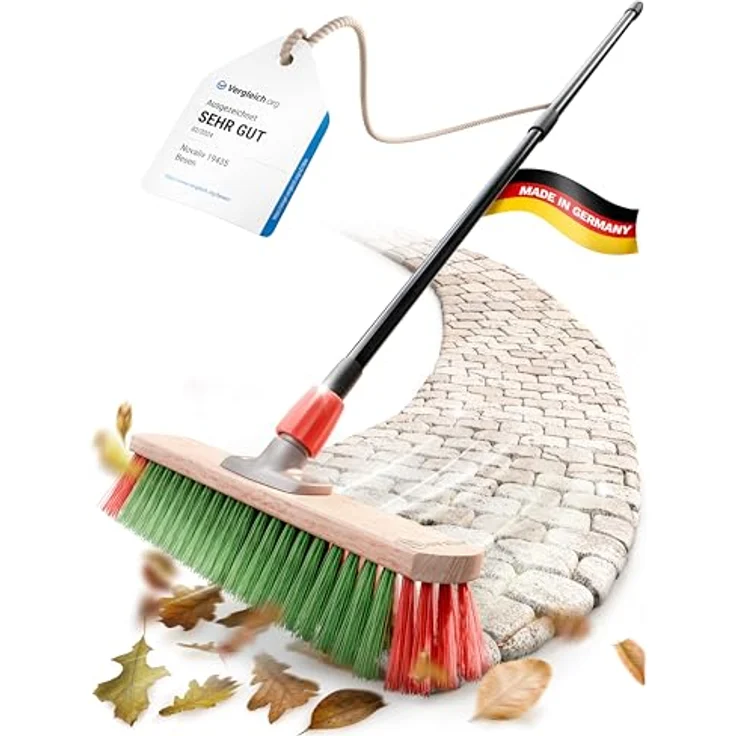 Novaliv Kehrbesen mit Teleskopstiel, Allzweckbesen für drinnen und draußen, 91-152 cm, schwarz, Holzbürste mit Elaston-Borsten, 45 cm breit – Bild 1