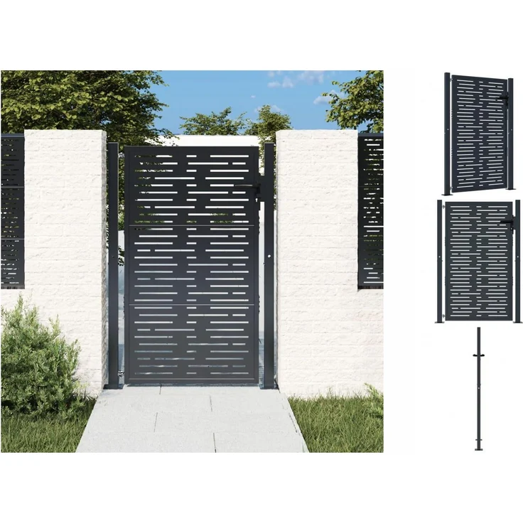 vidaXL Gartentor Anthrazit 105x130 cm Stahl Quadratisches Design Abschließbar – Bild 1