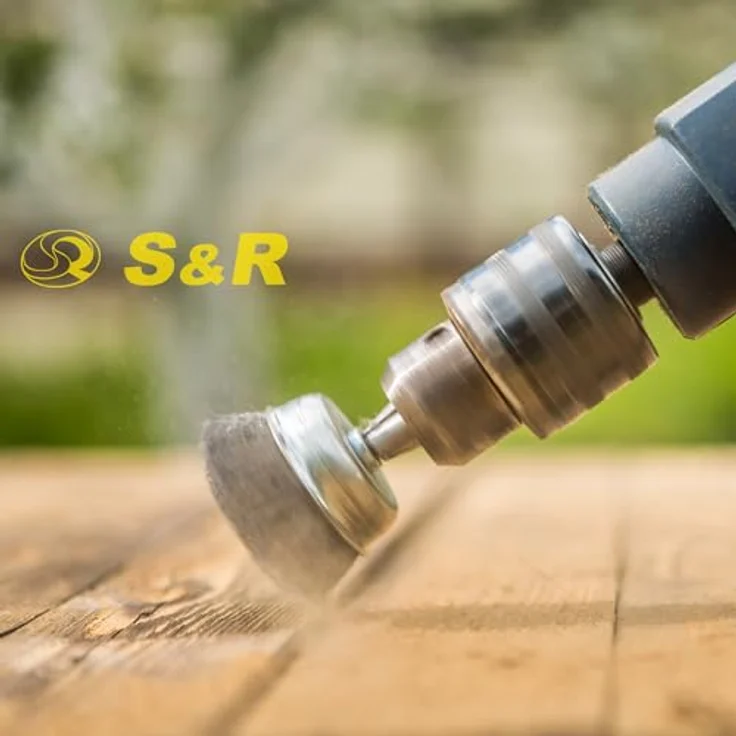S&R Drahtbürste Set für Bohrmaschinen, gewellter Stahldraht - Rundschaft 6mm, Winkelschleifer, Flex, 5-tlg, für Sicheres entrosten, entgraten, abtragen, schleifen, Farbe: 5-tlg. – Bild 6