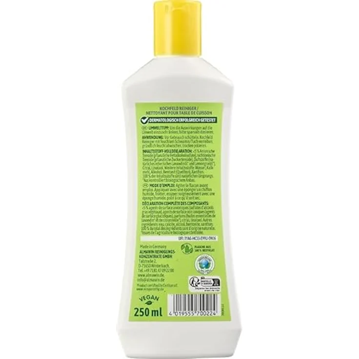 Almawin Glaskochfeld Reiniger Lemon fresh, 250ml Küchenreiniger für kratzfreie Reinigung mit frischem Duft nach Lavendel und Zitrone – Bild 2