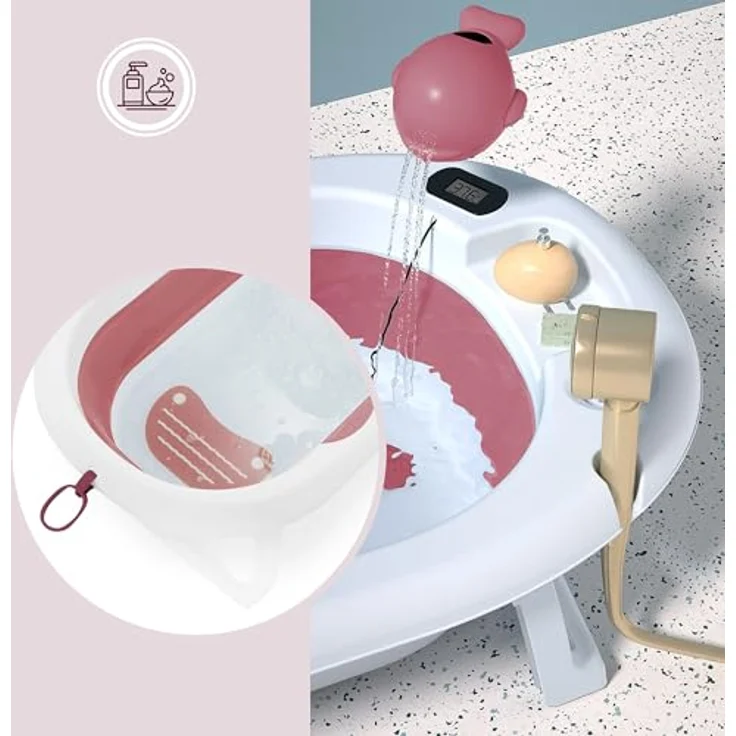 Moby-System Faltbare Babybadewanne mit LCD-Thermometer, ergonomischem Standfuß und Halterung - Altrosa – Bild 8