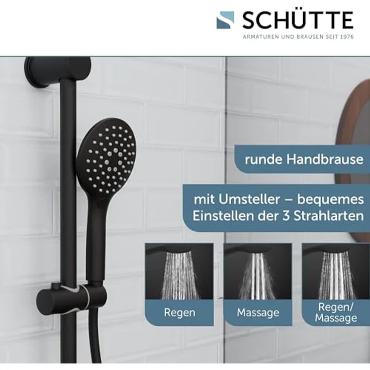 Schütte Brausegarnitur RAVEN, Höhe 70 cm, 3 Strahlart(en), Regendusche, mit Schlauch und Halterung, Wellness-Duschkopf, Schwarz – Bild 5