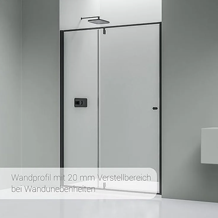 NEXTREND Nischendusche NT606 FLEX, Drehtür an Festfeld aus 6 mm Nano Klarglas, Breite: 1000 mm, Profilfarbe: Schwarz matt – Bild 3