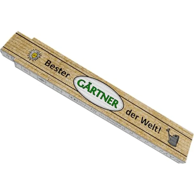 speecheese Bester Gärtner der Welt! Meterstab aus Holz, lustiger Maßstab mit 10 Gelenken, weiß