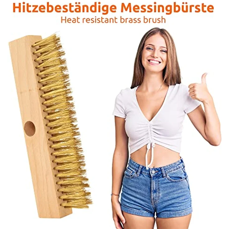 ECENCE Drahtbürste mit Messingborsten gewellt, Reinigung Pizzaofen, Holzbackofen, Räucherofen, Handbürste zum Entfernen von Ruß, Schmutz, Messing-Drahtbürste – Bild 2