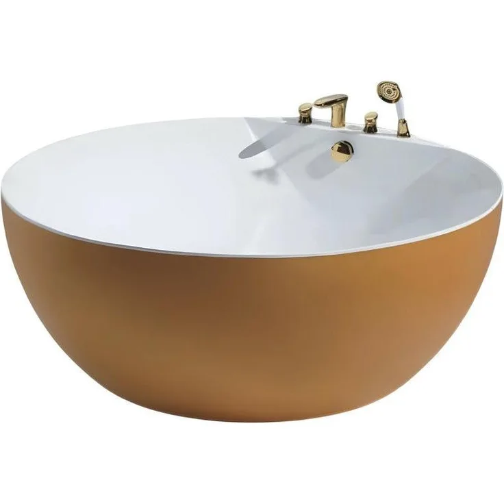 Xlmoebel Freistehende Rundbadewanne, 160 cm, Acryl, gelb, Made in Europa