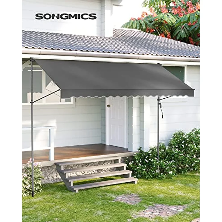 SONGMICS Klemmmarkise, 350 x 130 cm, Balkonmarkise, höhenverstellbar, mit Handkurbel, Sonnenschutz, für Balkon, Terrasse, Garten, anthrazit GSA353G02 – Bild 3