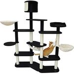 nanook Kratzbaum Katzenkratzbaum Kletterbaum Katzenlandschaft XL Catwalk große Katzen stabil standfest Höhle 2 Liegemulden 195 x 65 x 135 cm, schwarz/beige