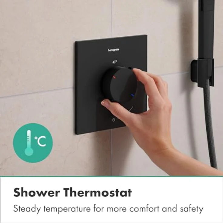 hansgrohe Ecostat Comfort E Duschthermostat Unterputz, Mischbatterie mit Sicherheitssperre (SafetyStop) bei 40°C, Mattschwarz, für 1 Verbraucher – Bild 3