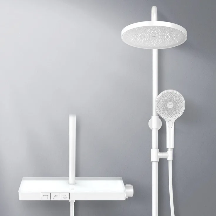 EMKE Duschsystem Thermostat Duschset mit 40cm Thermostatische Platte, 3 Strahlart(en), Brausestange, Handbrause, Regendusche, Wasserauslass, Aluminiumlegierung, langlebig & korrosionsbeständig