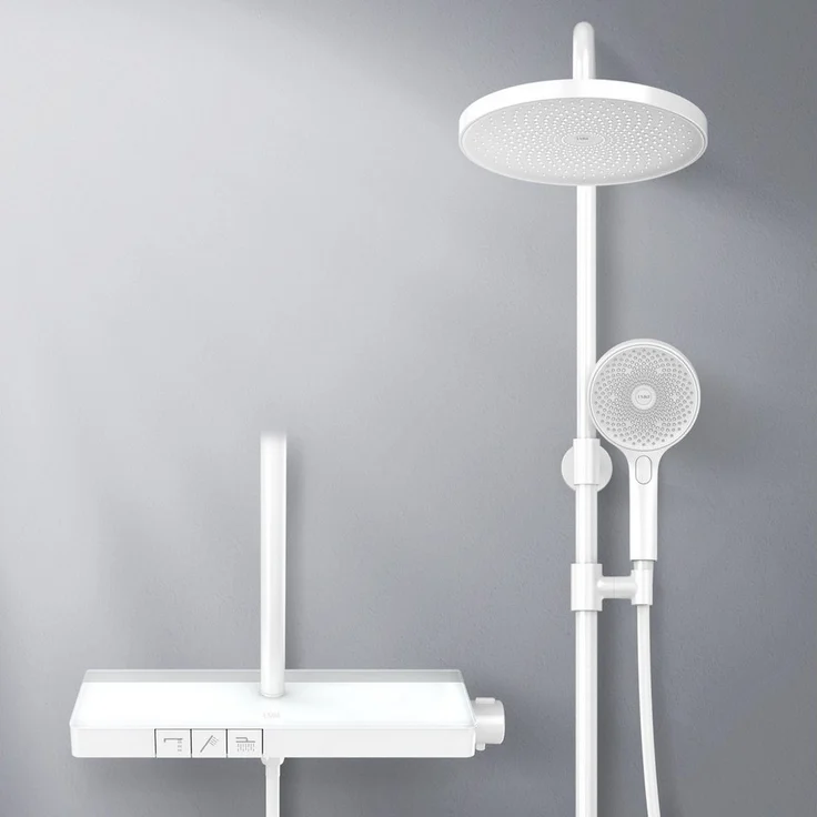 EMKE Duschsystem Thermostat Duschset mit 40cm Thermostatische Platte, 3 Strahlart(en), Brausestange, Handbrause, Regendusche, Wasserauslass, Aluminiumlegierung, langlebig & korrosionsbeständig