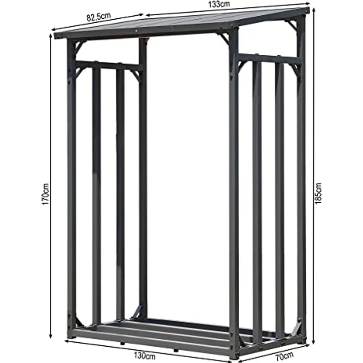 QUICK STAR Kaminholzregal Set, 2 Stück Metall, 130 x 70 x 185 cm, wetterfest mit Wetterschutz Schwarz, 3,2 m³ Kapazität, Anthrazit – Bild 5