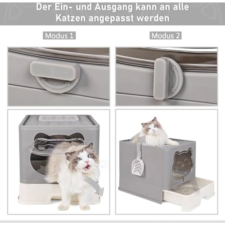 RAIKOU Katzentoilette Vollständig Geschlossene Katzentoilette mit Deckel Schubladentyp, Faltbar, Deodorierend, Schubladen-Design, Hochwertiges Material, Grau - Preisvergleich – Bild 4
