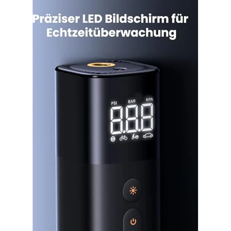UGREEN Luftpumpe 12V, Elektrischer Kompressor mit digitaler Anzeige, 0.2-10.3bar / 3-150psi, tragbare Reifenpumpe für Fahrräder, Motorräder und Autos mit LED Licht – Bild 5