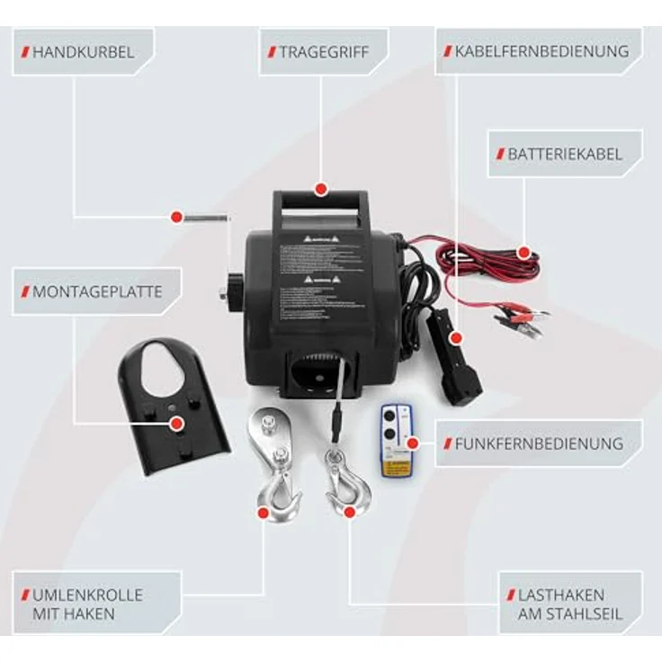 ROTFUCHS Elektrische Seilwinde 12v für Bootstrailer mit Funkfernbedienung – 4990 Kg Zugkraft, Bootswinde elektrisch, Winde Seilzug Stahlseil - Preisvergleich – Bild 3