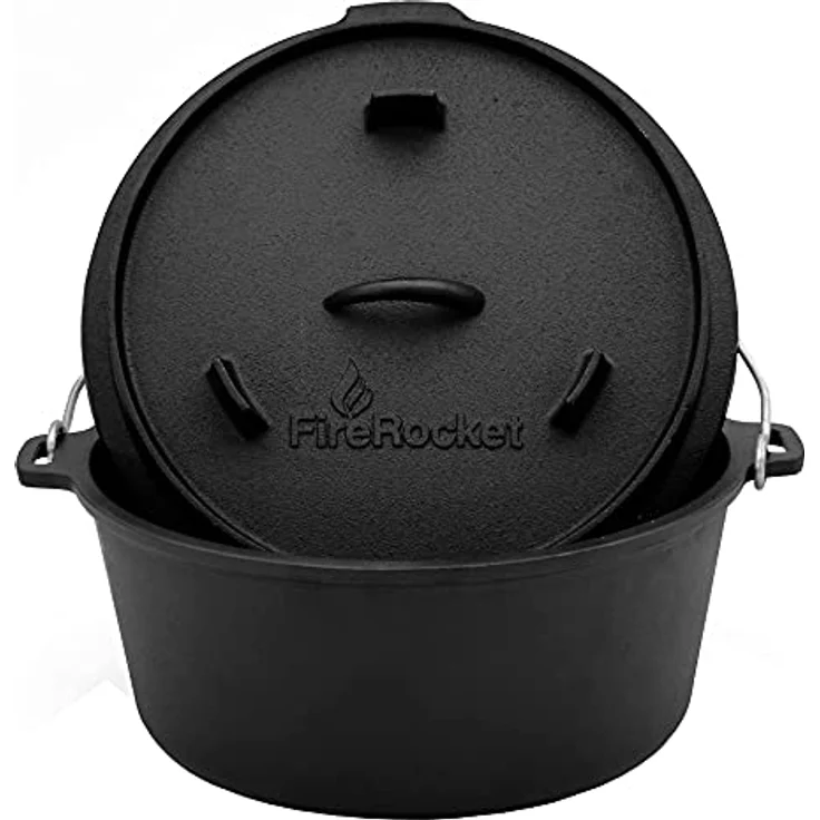 FireRocket Dutch Oven 9qt 8,5L ohne Füße Premium Gusseisen Schmortopf Gusstopf Feuertopf Bräter eingebrannt niederländischer Kochtopf 36,5 x 33 x 12,5 cm – Bild 3