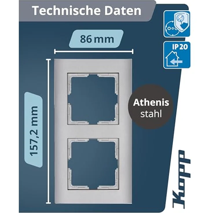 Kopp Abdeckrahmen Athenis 2-fach, Stahl, senkrechte und waagerechte Installation – Bild 2