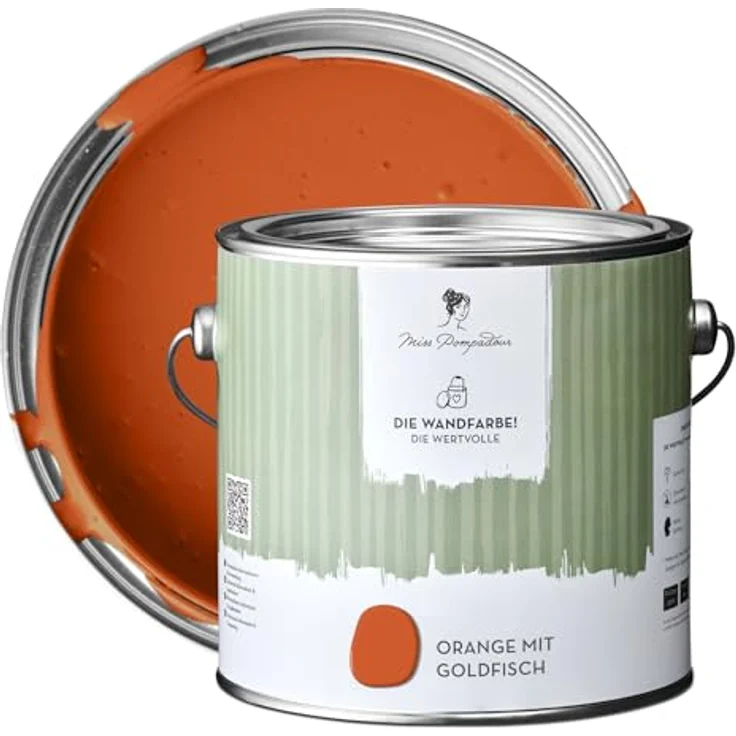MissPompadour Wandfarbe Orange mit Goldfisch, matte Innenfarbe mit hoher Deckkraft, geruchsneutral und spritzfrei, 2,5 L – Bild 1