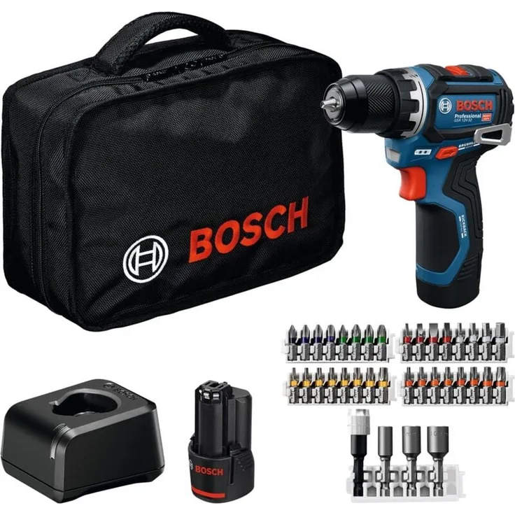 Bosch Professional GSR 12V-32, Akku-Bohrschrauber mit Advanced KickBack Control, 2x Akku 2 Ah, Ladegerät, Werkzeugtasche