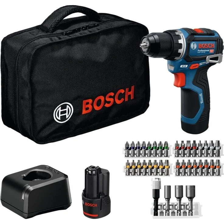 Bosch Professional GSR 12V-32, Akku-Bohrschrauber mit Advanced KickBack Control, 2x Akku 2 Ah, Ladegerät, Werkzeugtasche – Bild 1