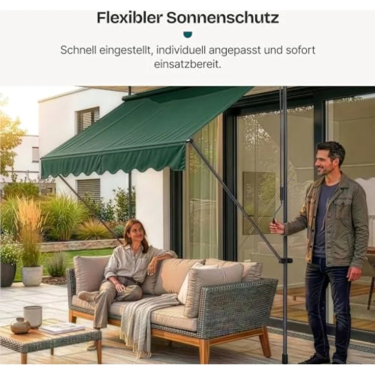 Pro.tec - Klemmmarkise 300x120x200-300cm ohne Bohren Dunkelgrün – Bild 6