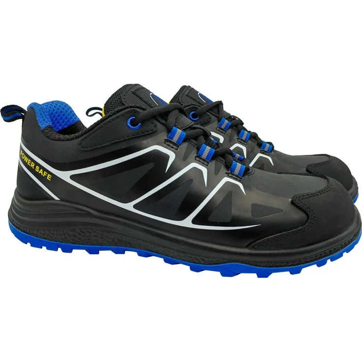 Power Safe Sicherheitshalbschuh TOBI S1P, robuster Schuh mit Stahl-Zehenschutzkappe, schwarz-blau-gelb
