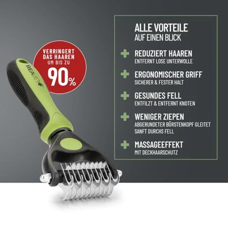ReaVET Hundebürste & Katzenbürste Unterwollbürste für Langhaar I Mittlere Rassen (Größe S-M) I Entfernt Unterwolle & Verfilzungen I mit Massageffekt & Deckhaarschutz I Fellbürste für Hunde, Katzen – Bild 2