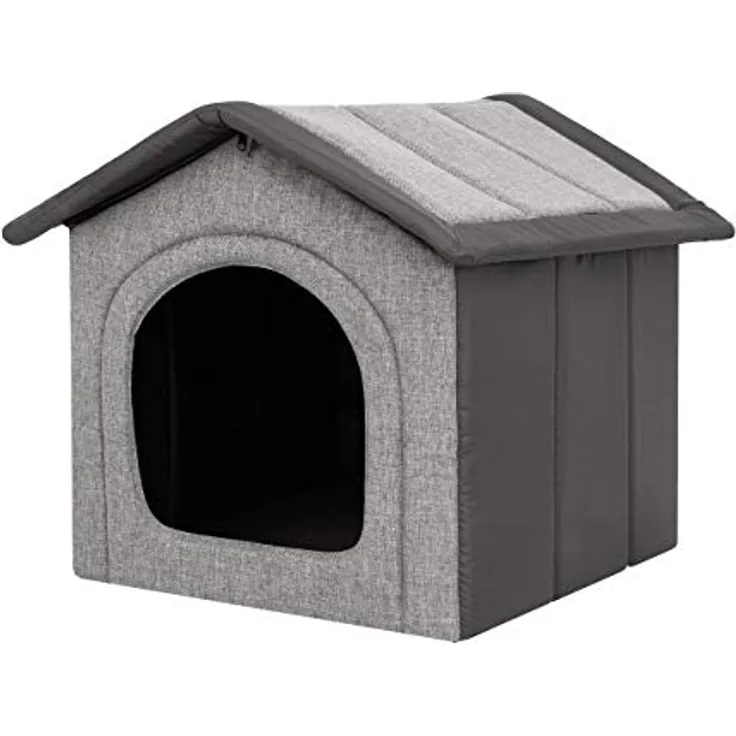 Bjird Hundehaus Hundehütte für mittelgroße Hunde - Katzenhaus, Katzenhöhle - herausnehmbares Dach - Tierhaus für Drinnen/Indoor - Hellgrau mit Graphit - 52 x 46 x 53 cm
