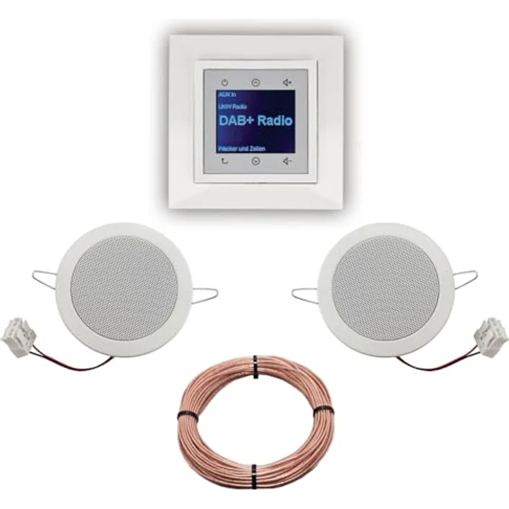 BERKER Unterputz DAB+ Radio 29848989, elegantes Komplett-Set in polarweiß glänzend mit 1-fach Rahmen, 2 Deckenlautsprechern und 20 Meter Lautsprecherkabel – Bild 1