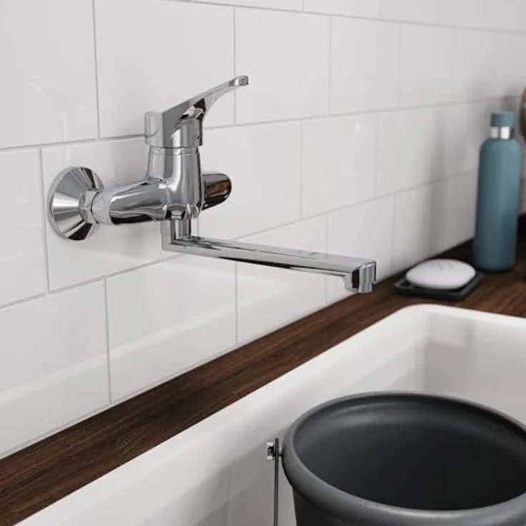 Schütte Spültischarmatur Attica, schwenkbarer Wasserhahn für Wandmontage, Hochdruck, Chrom, 270 mm Ausladung – Bild 8