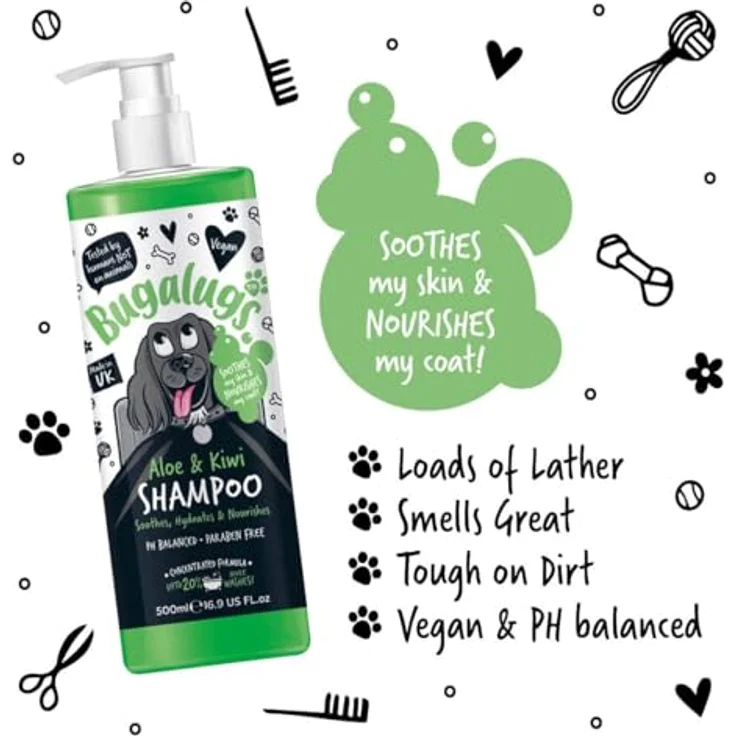 Bugalugs Aloe & Kiwi Hundeshampoo, pH-neutrale Pflege mit Vitaminen und Aloe Vera, 500 ml – Bild 4