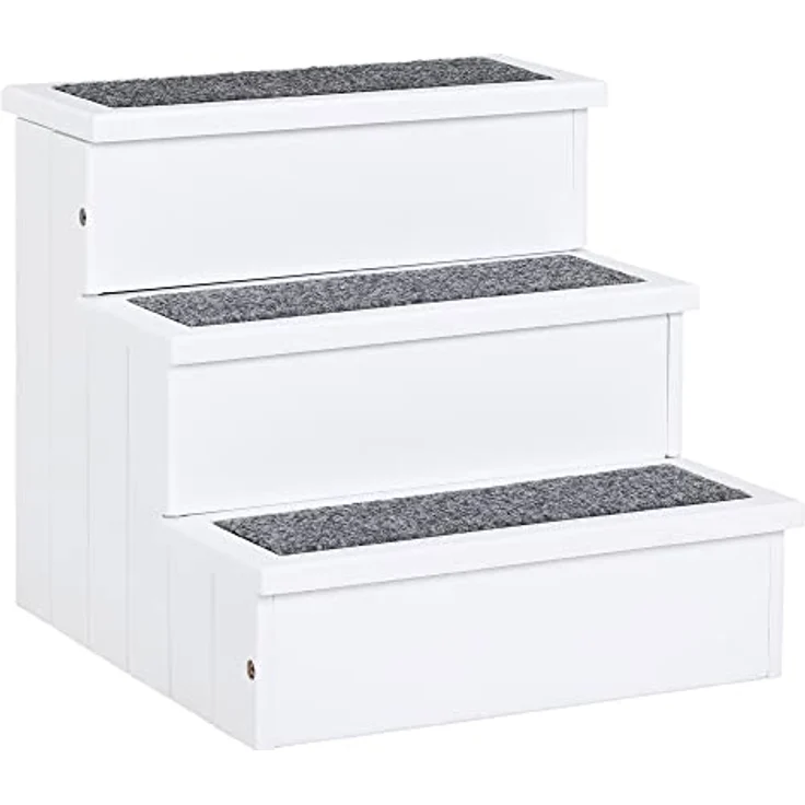 PawHut Haustiertreppe Hundetreppe Einstiegshilfe mit Teppich Stauraum Tannenholz Weiß 40,5 x 44,5 x 38 cm – Bild 1