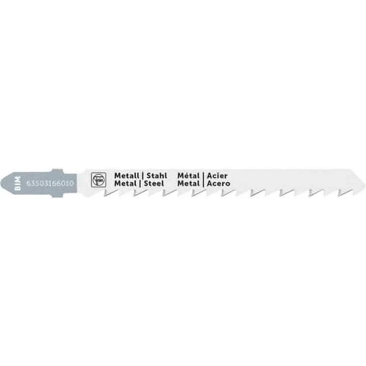 FEIN Stichsägeblatt F-IRON Jig 26 AS für Metall BIM 75 T1.2 MS SC, BiMetall, 8mm, 100mm, TPI 21, 5 Stk, gerade Schnitte, hohe Lebensdauer, blau – Bild 1