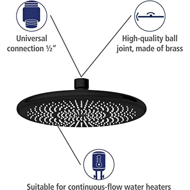 WENKO Regenduschkopf Watersaving, Ø 22,5 cm, mit Kugelgelenk und Noppen, schwarz – Bild 6