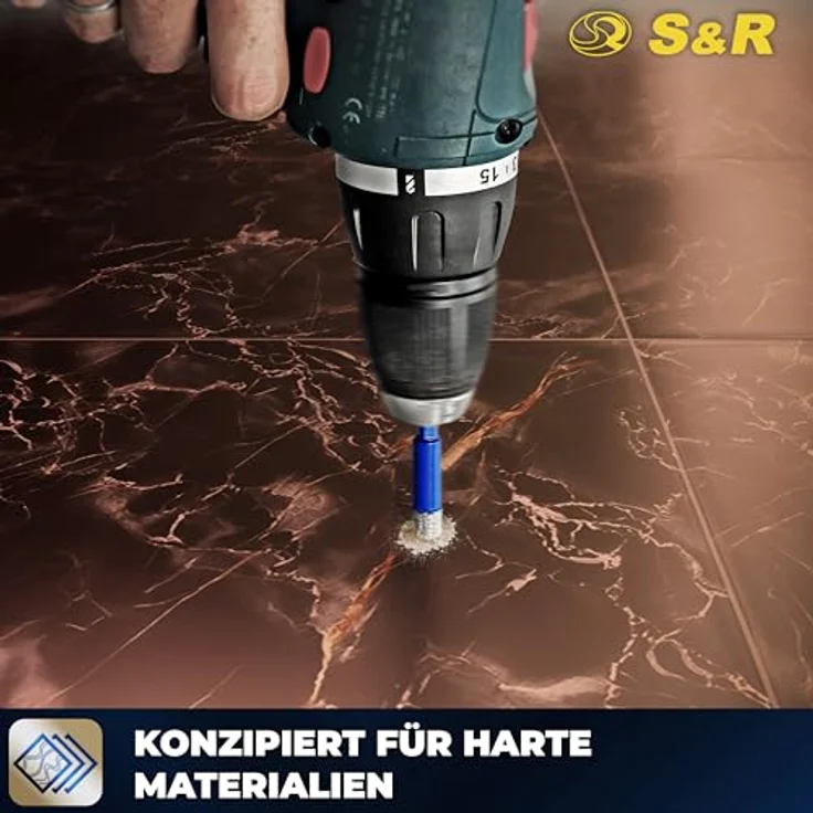S&R Bohrersatz Diamantbohrer, Fliesenbohrer, Glasbohrer Sechskant-Schaft, 4-tlg. Set (5, 6, 8, 10 mm), für Keramik, Granit, Glas, Porzellan, Fliesen, Feinsteinzeug, Marmor – Bild 4