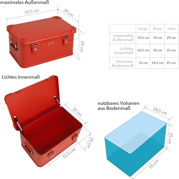 Alubox Metallkiste FIRE RED, stapelbare 47 Liter Werkzeugtruhe mit Deckel und sicherem Verschluss – Bild 2
